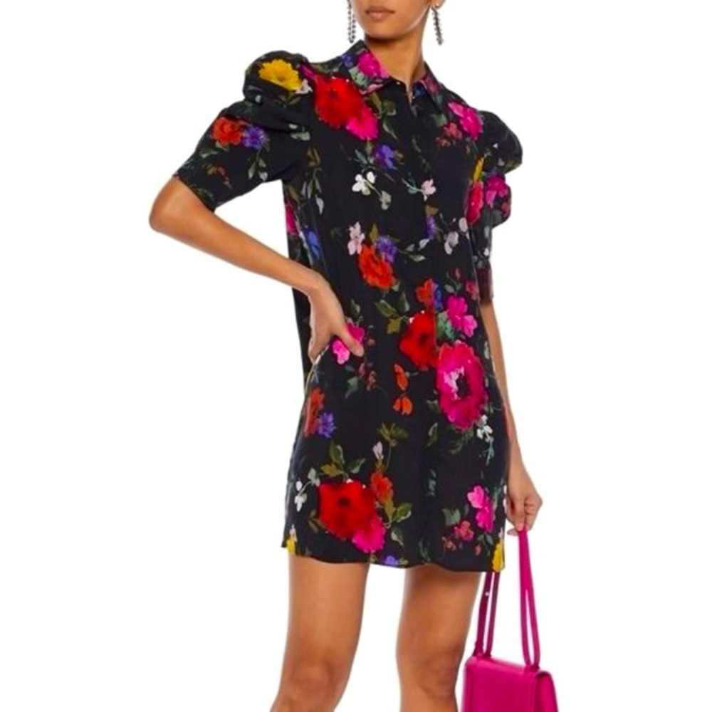 Alice & Olivia floral puff shoulder button down floral mini dress
